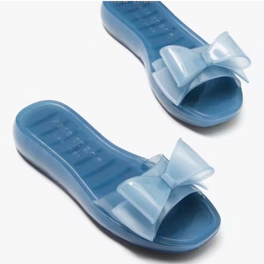 kate spade Blue Jelly Slide Sandals with Bow Accent